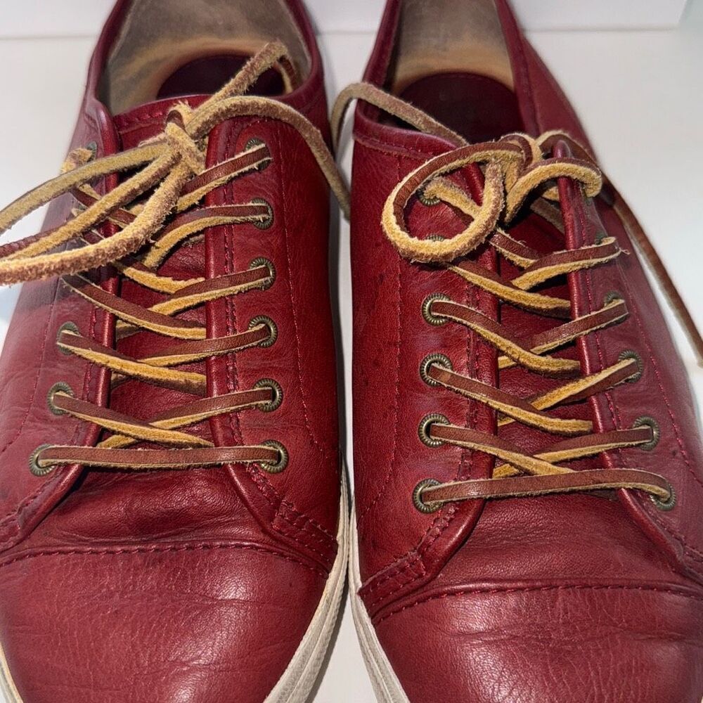 Frye Bud Red Leather Lace Up Sneakers Size 8.5 - Picture 4 of 8